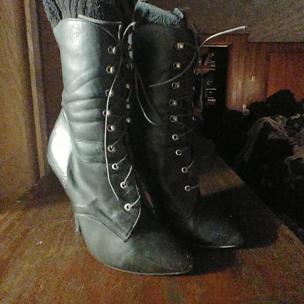 Black bondage style lace up boots